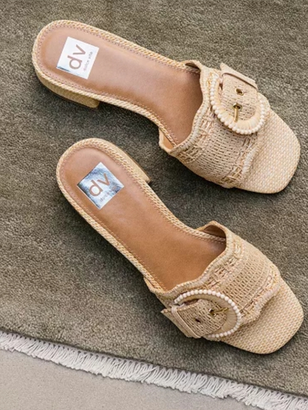 DV Dolce Vita Nillz Buckle Slide Low Block Heel Sandal - natural raffia - Picture 2 of 13